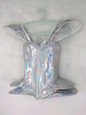Wicked Silk Silver Holographic Space Festival Rave Corset Top - S