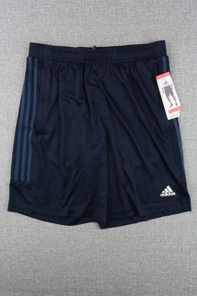 NEW Men's Adidas Aeroready Navy Blue Athletic Shorts, Zip Pockets