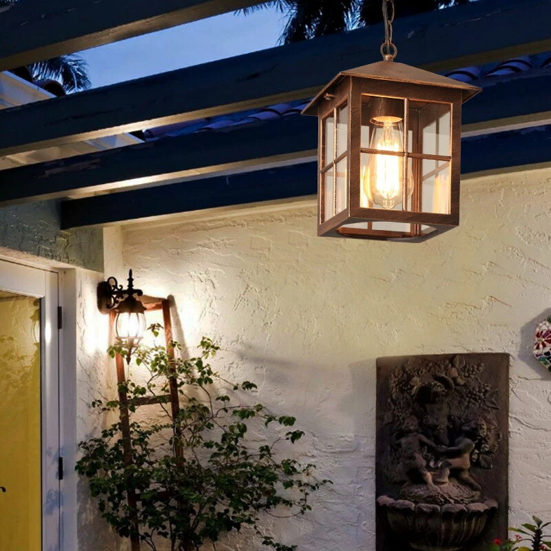 Cottage Style Square Metal Lantern Clear Glass Outdoor Patio Gate