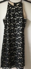 ANNA BLACK & CREAM FAUX LACE FITTED FULLY LINED DRESS SIZE 12