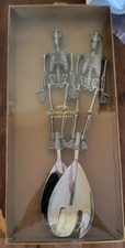 BNIB POTTERY BARN  Halloween SKELETON SERVING FORK SPOON Service Golth Silver