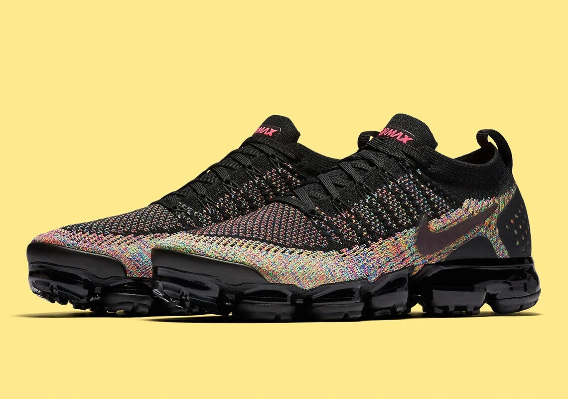 New Nike Air Vapormax Flyknit 2 Black MultiColor Racer Pink New Nike Air Vapormax Flyknit 2 Black MultiColor Racer Pink