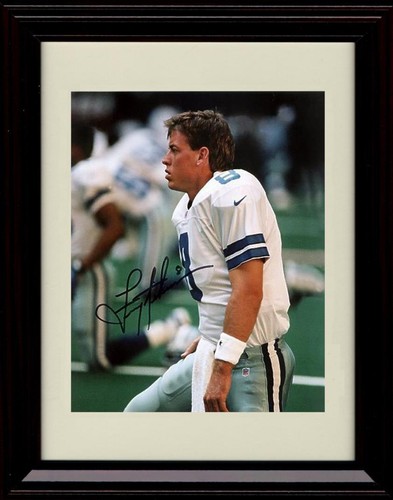 Nieoprawiony Troy Aikman - Dallas Cowboys Autograf Druk promocyjny - Profil w kolorze białym