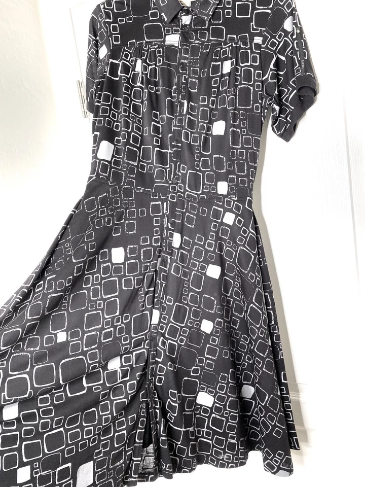 Camisa-Vestido DIESEL Negro Gris Estampado Lyocell Tejido Cinturón Acampanado Cóctel S = 4/6 Foto 4 de 4