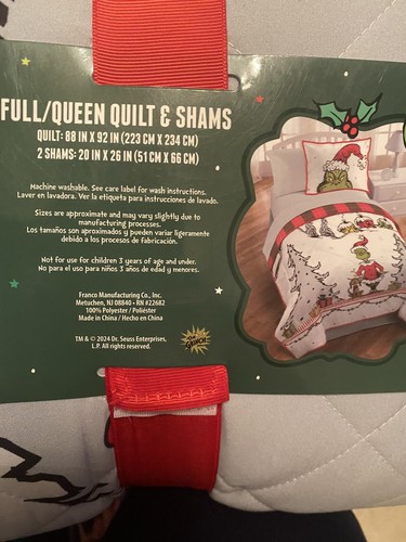 Grinch Queen Quilt Set & Queen Grinch Christmas Sheet Set Bundle Brand New - Picture 3 of 8