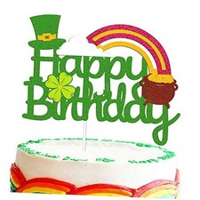 St Patricks Day Birthday Cake Topper Lucky Four Leaf Clover Shamrock Irish