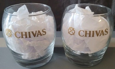 Chivas Regal Scotch Whiskey Rocks Glasses Set of 2 Gold Logo NEW