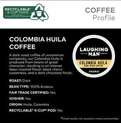 Laughing Man Coffee Company Colombia Huila K-Cup Pods 22/box