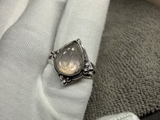 Solid 925 Sterling Silver Large Rose Quartz Teardrop Cabochon Boho Handmade Ring