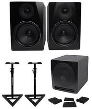 2 Rockville APM6B 6" Powered Studio Monitors Active 10" Subwoofer Foam Pads