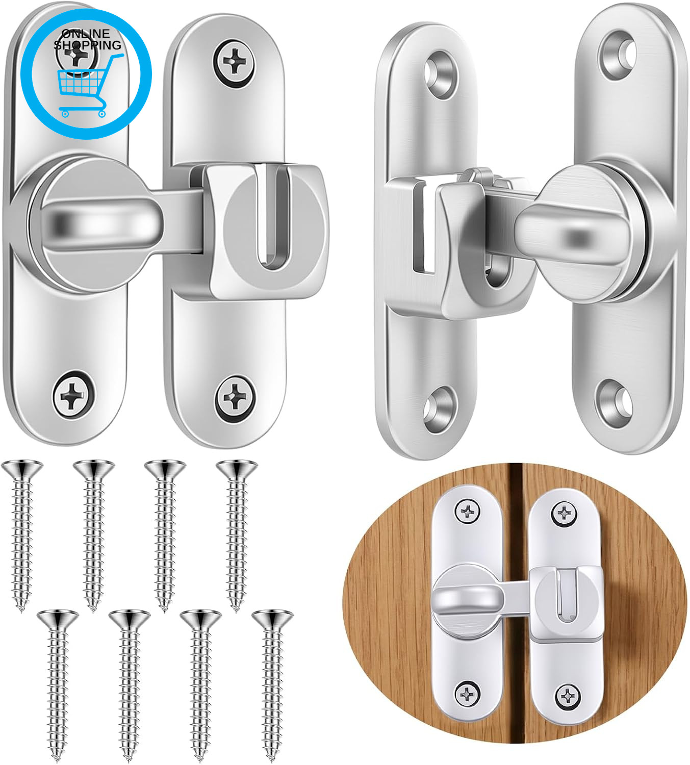 2Pack Door Latch, 90/180 Degree Door Closer Zinc Alloy Gate Latch Right Angle Ga