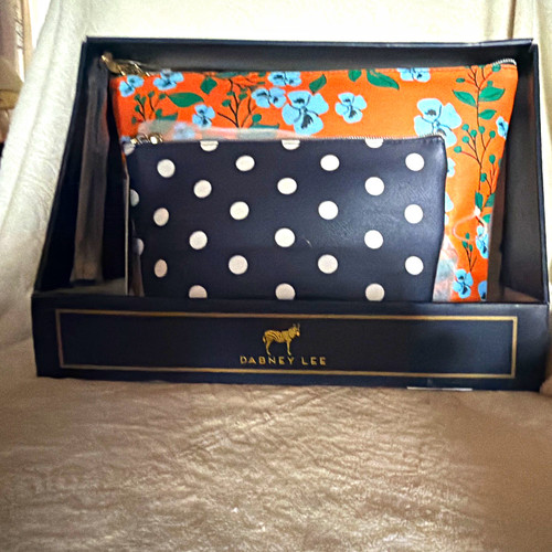 Dabney Lee 2-Pc Zipper Makeup Bag Set Floral & Polka Dot Orange Black