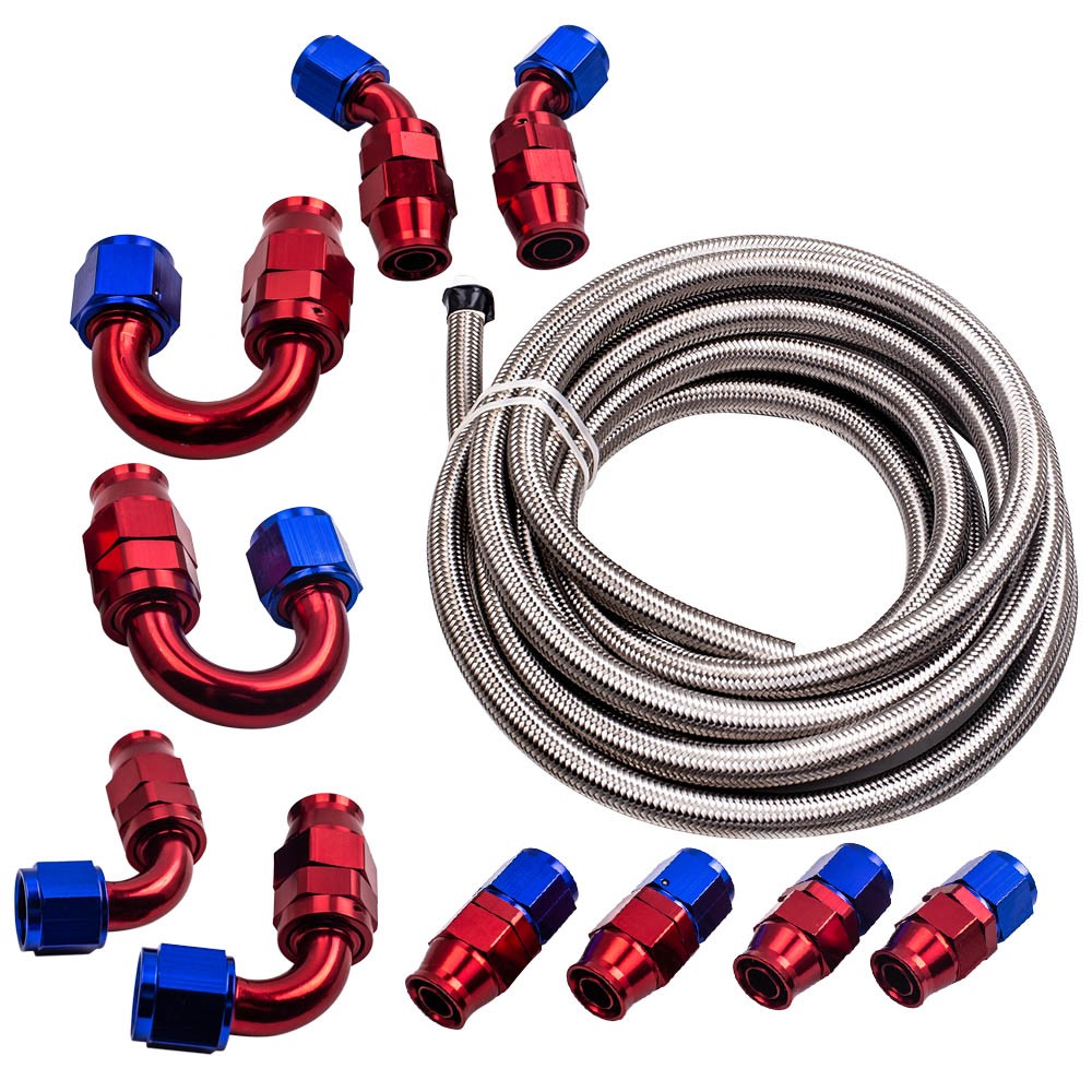 Hose 20Feet 6M AN10 Swivel Fitting Kit 45 90 180 Straight Swivel Hose End red