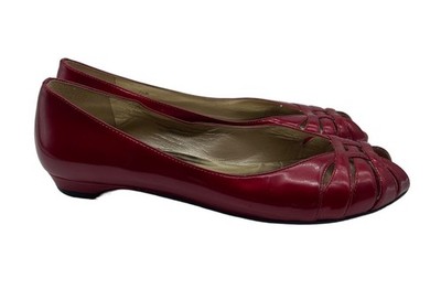 Stuart Weitzman Red Patent Leather Peep Toe Ballet Flats Size 7.5
