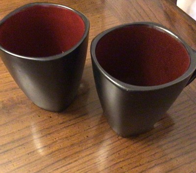 Better Homes Weston Square Mugs. Black/Red. Set Of 2. Estate Sale.