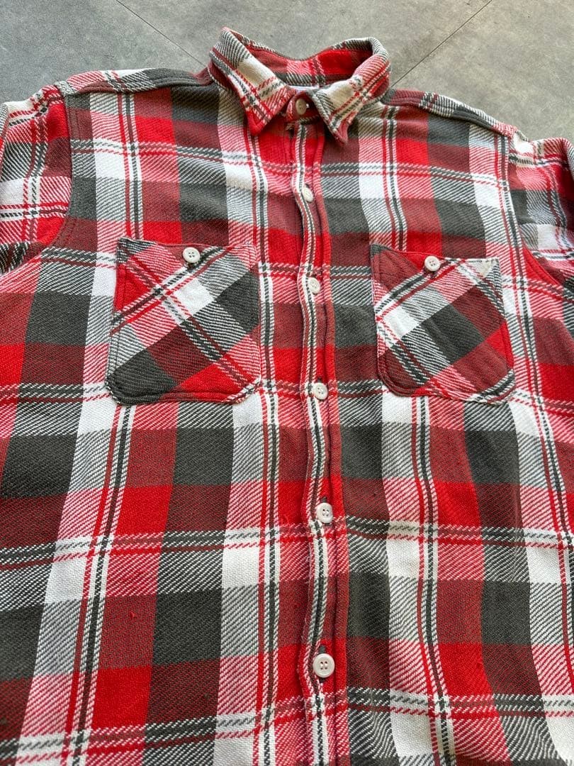 Brent Heavy Flannel Shirt Shoulder 50s Vintage Workwear Rare Gusset Distressed image 3