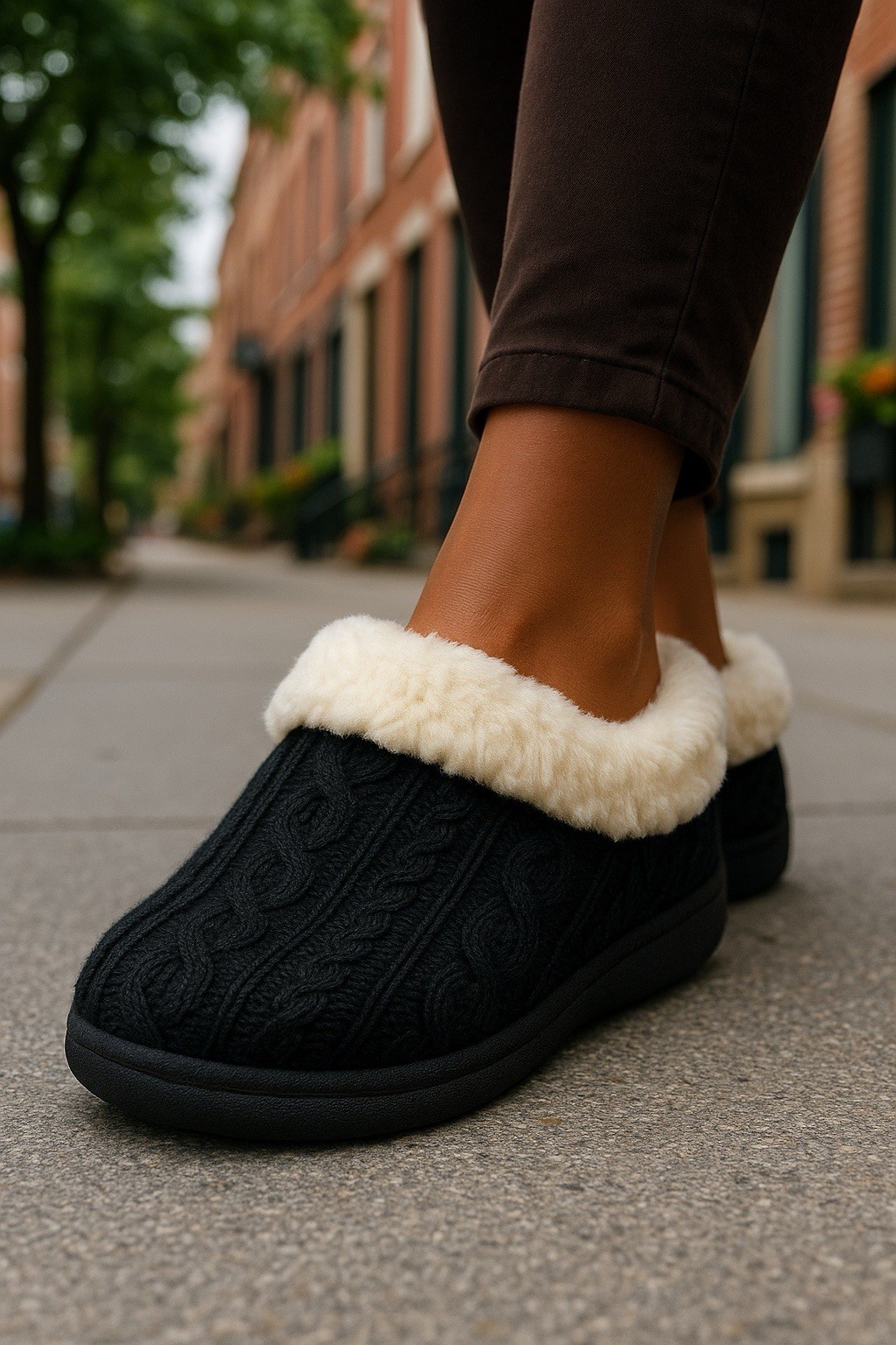 Acogedora zapatilla HomeTop tejida con cable de espuma viscoelástica negra sin cordones para mujer EE. UU. 9 NUEVA CON ETIQUETAS