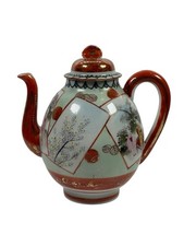 Antique Japanese Kutani Eggshell Porcelain Teapot 3 Pints Orange Geisha Design