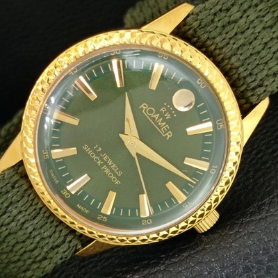 HAND-WINDING VINTAGE SWISS MENS REFURBISHED GREEN COLOR DIAL WATCH a707330-1