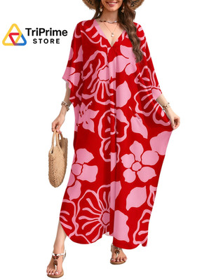 MAKABO Kaftan Red Dresses for Women Summer Caftans Small-Medium, Floral