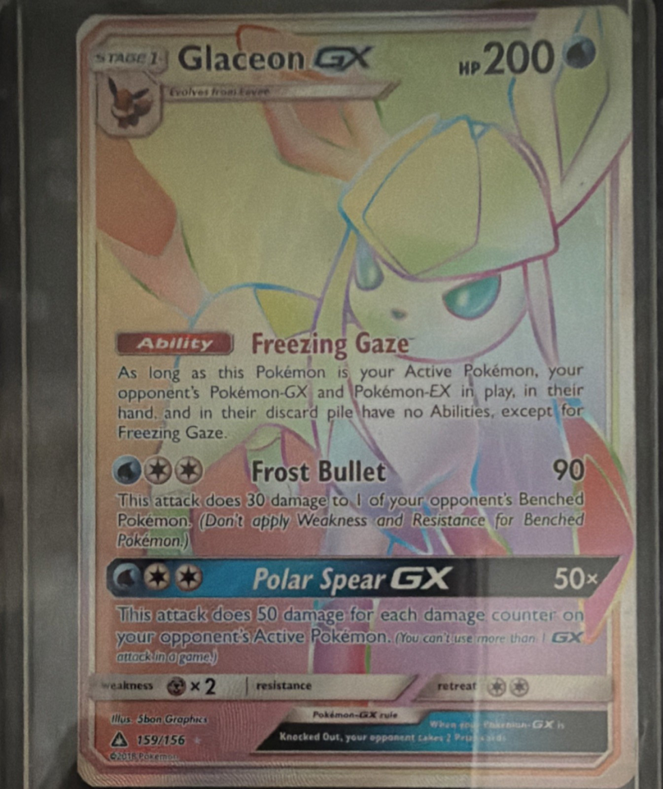 Pokemon Glaceon GX 159/156 Ultra Prism Secret Rare Full Art Holo English