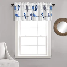 Rowley Birds Light Filtering Valance, Single Panel, 52" W X 18" L, Navy - Colorf