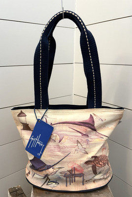 Guy Harvey Ocean Marine Life Artwork Canvas Tote Bag Marlin Swordfish Turtle NWT