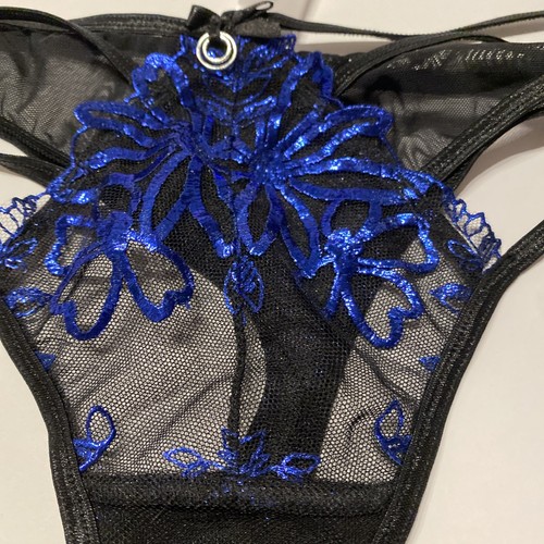 Axami 10248 Brillance G-String Thong Black Blue Shimmer Foil Size XL - Picture 2 of 6