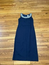 Coldwater Creek Maxi Dress Linen Blend Sleeveless Navy Blue Women's 4p