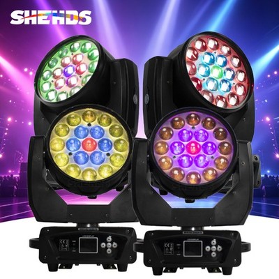 SHEHDS 4PCS 19x15W LED Zoom RGBW Moving Head Light Wash DMX512 Party Bar Disco