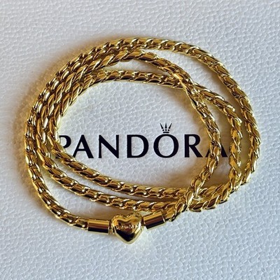 Pandora S925 ALE - Gold Herzverschluss Nietenkette Moments Charm Halskette - 45 cm