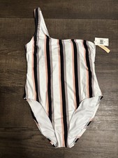 GIBSON LATIMER One Shoulder Striped Print One Piece Swimsuit Size M NWT.