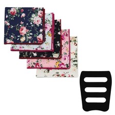 5 PCS Mens Cotton Floral Handkerchiefs Pocket Squares 1 Holder Wedding Tux
