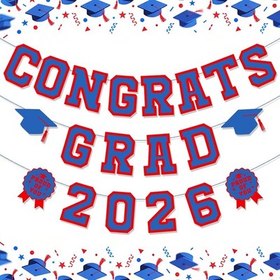 Congrats Grad 2026 Graduation Banner,Class of 2026 Blue & Red Graduation Party H
