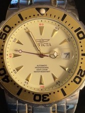 Invicta Watch Model 4023 Automatic Dive Watch Cream Dial Date Two Tone 200M WR