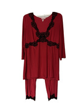 Soma Pajama Set Red Black Lace Trim Women  s L