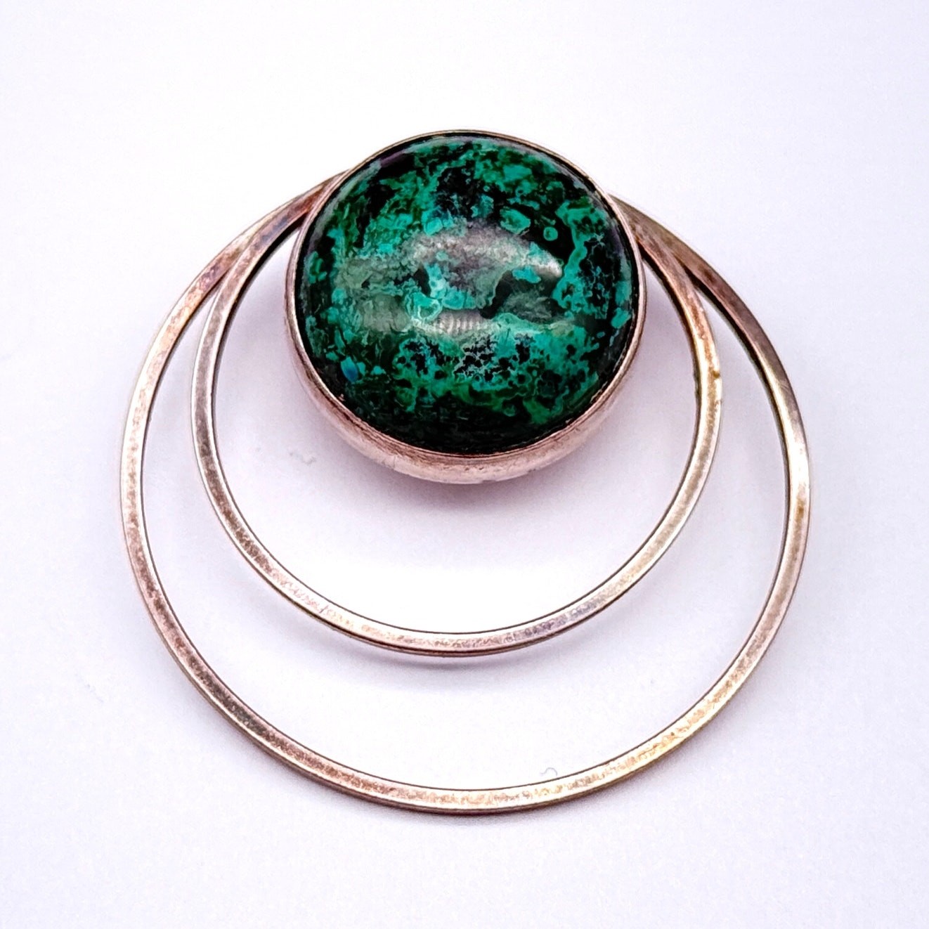 Vintage Modernist Green Eilat Stone Sterling Silver Pendant