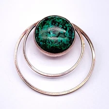 Vintage Modernist Green Eilat Stone Sterling Silver Pendant