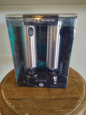 Cole & Mason Battersea Electronic Salt & Pepper Mill Set Stainless Steel New