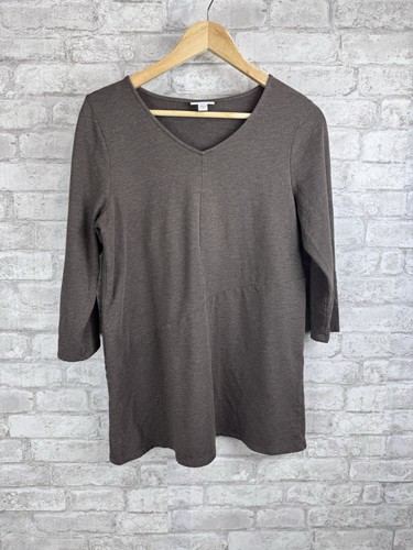 Pure Jill by J. Jill T-Shirt Pima Baumwolle Modal Strick taupe V-Ausschnitt 3/4 Arm Gr. M