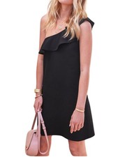 Sezane Louison One Shoulder Ruffle Mini Dress US Sz 4 Sz 36 Black Party
