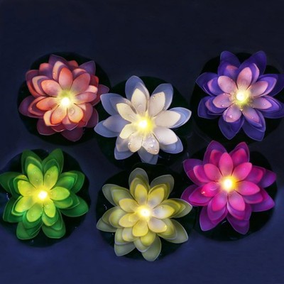 12 PCS Waterproof Floating Lotus Light - Diwali 5 Inch Floating Flower Light  