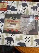 NWT Mossy Oak King Size 6 Piece Sheet Set Bear