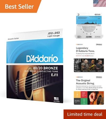 Authentic D'Addario EJ11 6-String Set - Light Gauge 12-53, 80/20 Bronze Acoustic