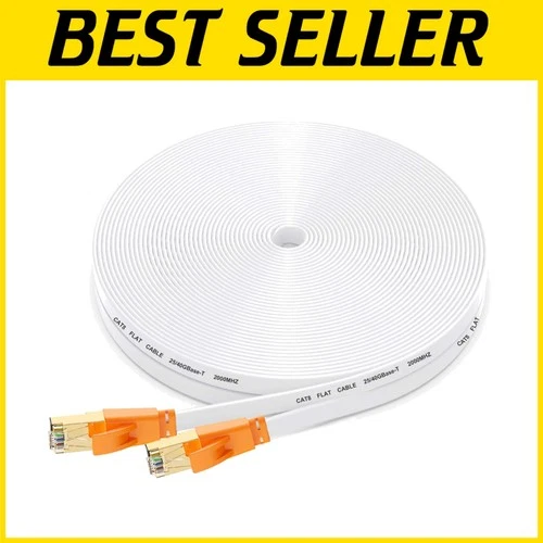 Cat 8 Ethernet Cable - Professional Flat LAN Cord, White