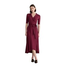 Quince Tencel Jersey Midi Wrap Dress Wine Burgundy Medium NWT