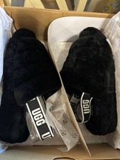 UGG FLUFF YEAH Black Slides, New, Size 11