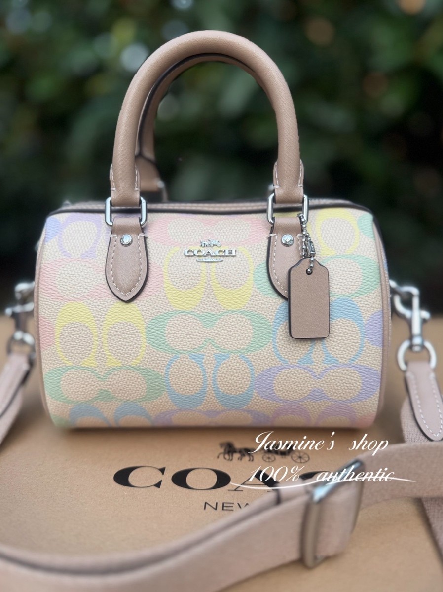 NWT Coach Mini Rowan Crossbody Bag Rainbow Signature Canvas CDC39