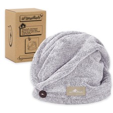 Hair Towel Wrap Quick Drying Turban Absorbent Charcoal Fiber Cap Gray Button