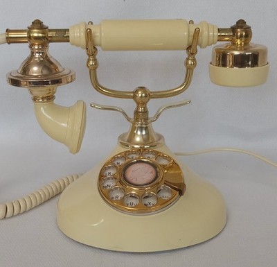 Vintage 1978 Regal French Rotary Telephone | Brass & Ivory Retro Decor, works